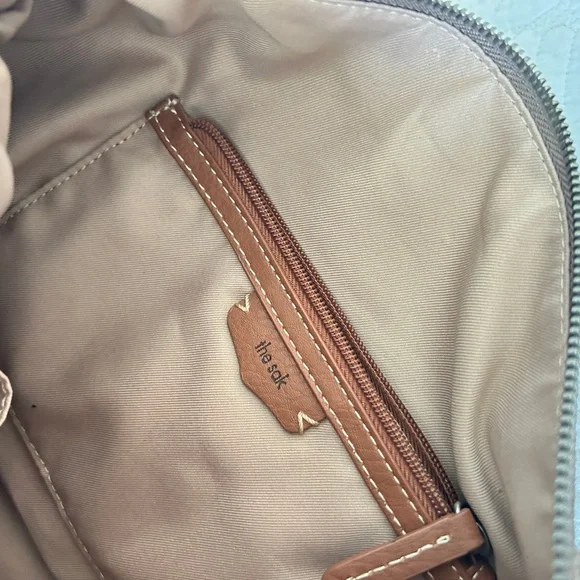 Taupe Suede Sak Shoulder Bag with Brown Leather Strap - Picture 8 of 12